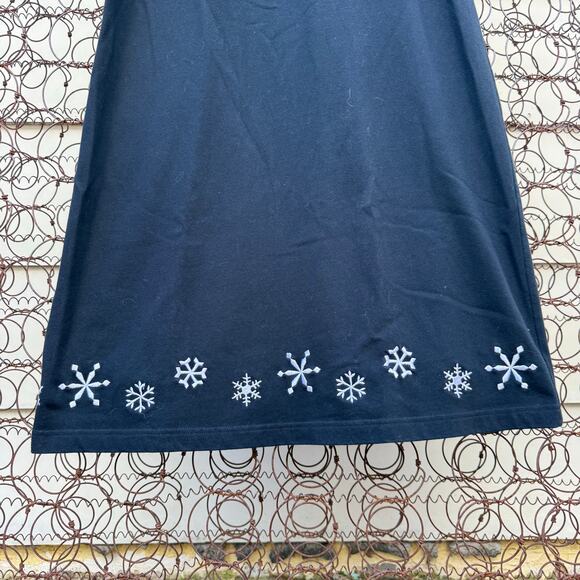 Vintage 90s Westbound Christmas Trees Snowflakes Embroidered Long Black Dress S - Picture 5 of 10